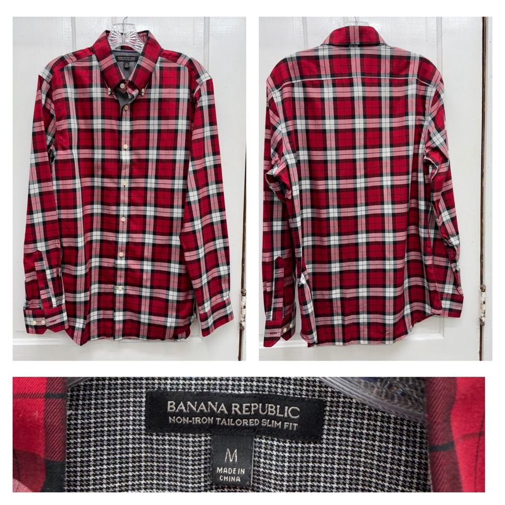 Banana Republic Tailored Slim Fit red button down long sleeve shirt men's medium
